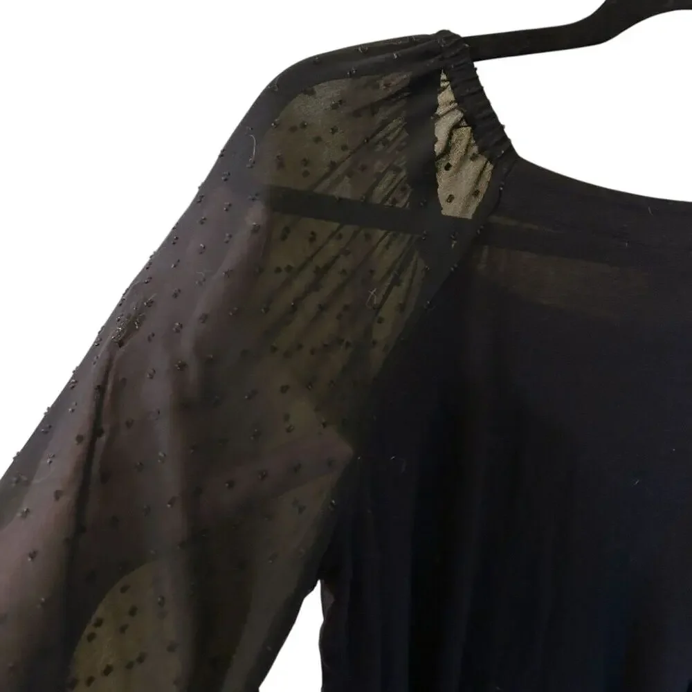 LOFT Black Sheer Swiss Dot Puff Sleeve Square Neck Top Size M Whimsygoth Blouse